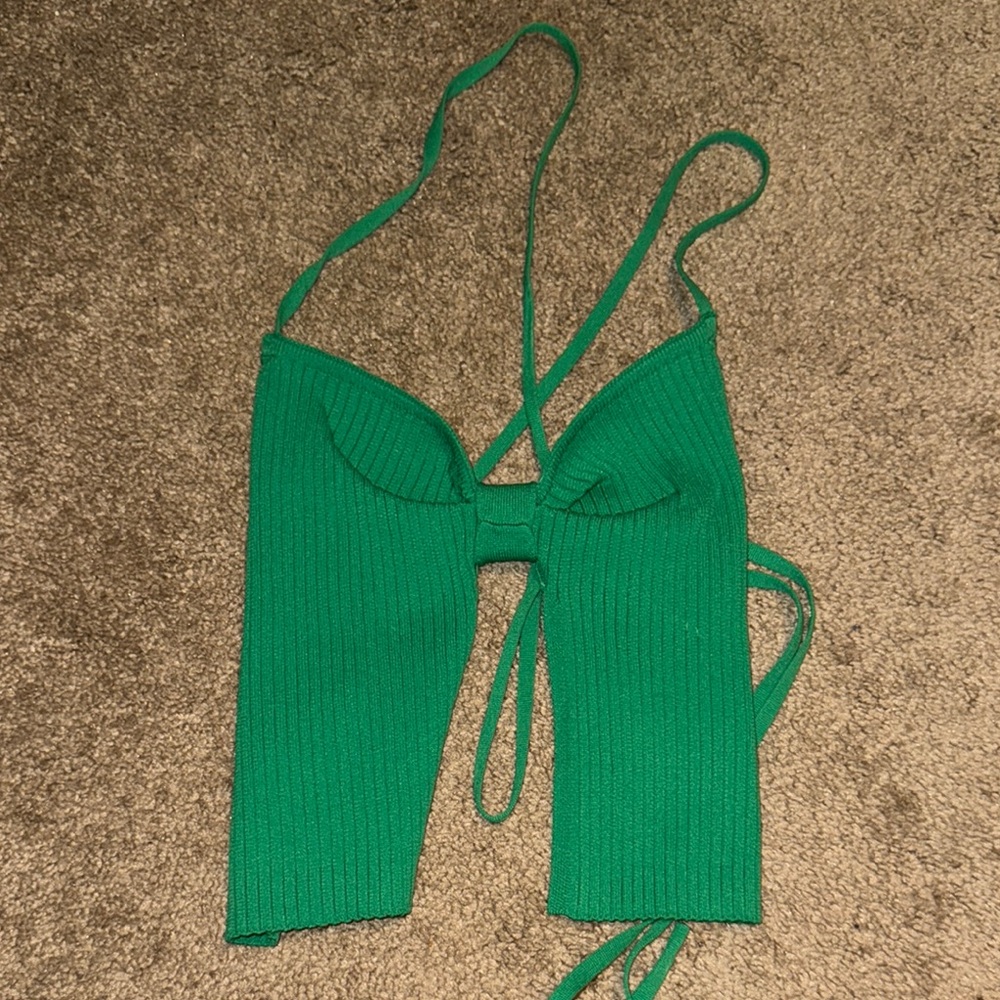 PLT Green Knit Open Back Crop Top